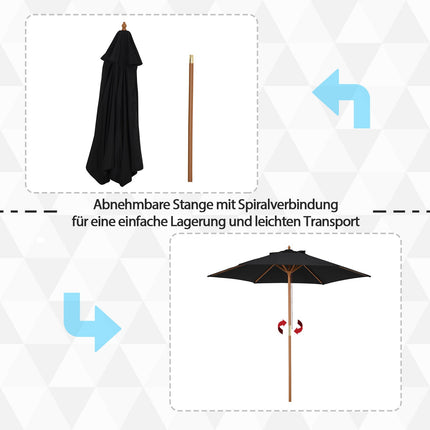 Skėtis nuo saulės sodui, 3 pakopų, apsauga nuo saulės, bambukas ir 180 m² poliesteris, juodas, Ø2,5 x 2,3 m