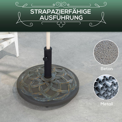 Skėčio stovas 25 kg, skėčio laikiklis su ratukais, reguliuojamas mygtukas, skėčio stovas Ø 32/38/48 mm stulpui, cemento užpildas, bronza