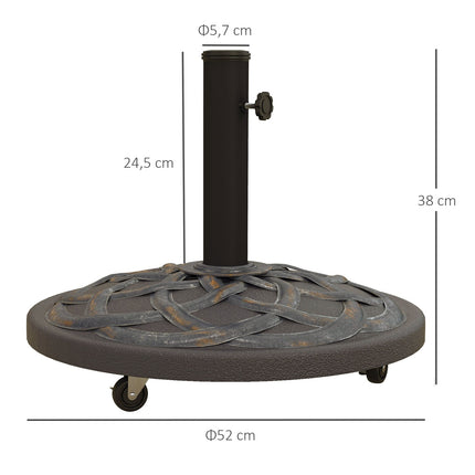 Skėčio stovas 25 kg, skėčio laikiklis su ratukais, reguliuojamas mygtukas, skėčio stovas Ø 32/38/48 mm stulpui, cemento užpildas, bronza