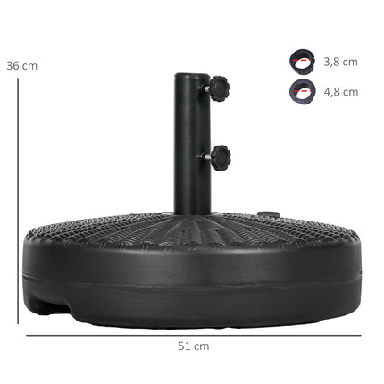 Skėtis nuo saulės, 29 kg, pagrindas Ø38/48 mm stulpams, rotango imitacijos, idealiai tinka sodui ir balkonui, HDPE, juodas, Ø51 x 36 cm