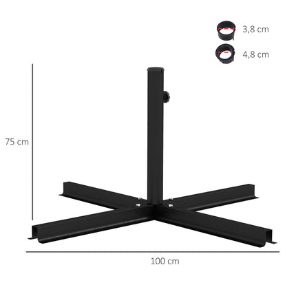 Skėčio stovas, 4 kg, skėčio stovas, kryžminis stovas, skirtas stulpams, kurių skersmuo Ø38-48 mm, konsolinis skėtis, juodas, 100 x 100 x 75 cm