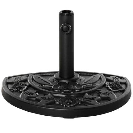 Skėtis nuo saulės, 9 kg, sodo skėčio pagrindas su gėlių raštu, Ø35/38/48 mm skėčių stiebams, HDPE, pusapvaliai skėčiai, juodas