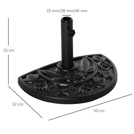 Skėtis nuo saulės, 9 kg, sodo skėčio pagrindas su gėlių raštu, Ø35/38/48 mm skėčių stiebams, HDPE, pusapvaliai skėčiai, juodas