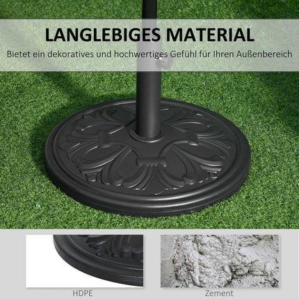Skėčio stovas, skėčio stovas, skėčio laikiklis, skėčio pagrindas, 13 kg, stovas, skėtis, Ø35/Ø38/Ø48 mm, plastikas + cementas, antikvarinė juoda, Ø48 x 34 cm