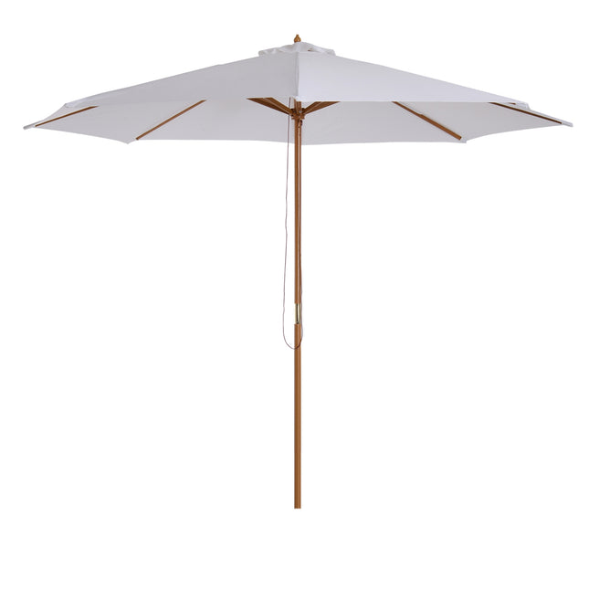 Skėtis nuo saulės, 300 cm, medinis skėtis, sodo skėtis, balkono skėtis, bambukas, kreminės baltos spalvos