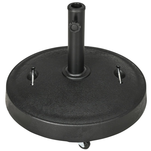 Skėčio stovas, 23,5 kg, mobilus skėčio laikiklis su ratukais, Ø38/48 mm stulpams, sintetinė derva, sodo ir balkono, juodas