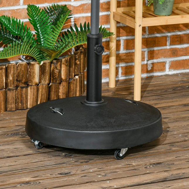 Skėčio stovas, 23,5 kg, mobilus skėčio laikiklis su ratukais, Ø38/48 mm stulpams, sintetinė derva, sodo ir balkono, juodas