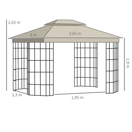 Renginių palapinė, 3,65 x 3 m, dvigubas stogas, tinklelis nuo uodų, metalinis, juodos ir smėlio spalvos
