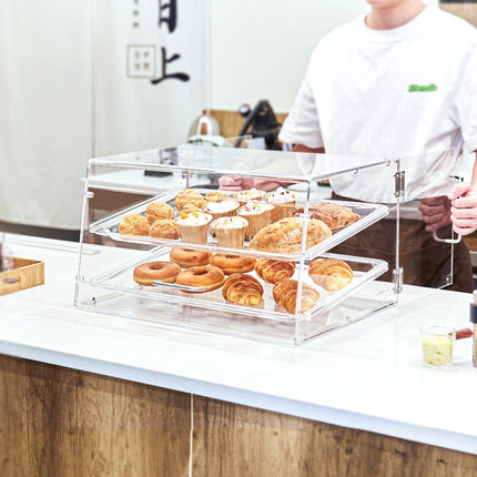 Pastry Display Case, 2-Tier Acrylic, Rear Door, 52.6cm