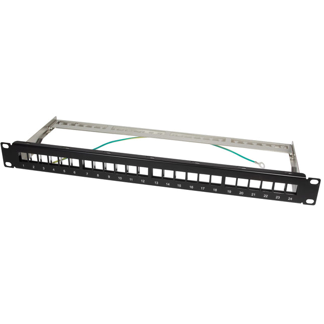 Patch panel for 24 Keystone sockets for 19" rack U1 Black