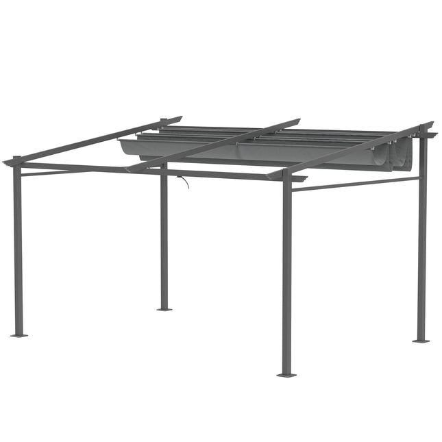 Kiemo stogo pergola, maždaug 4x3 m, sodo paviljonas su aliuminiu, tvirtinamas prie sienos, sodo paviljonas su reguliuojamu stogu, apsauga nuo UV spindulių, apsauga nuo saulės terasai ir sodui, tamsiai pilka