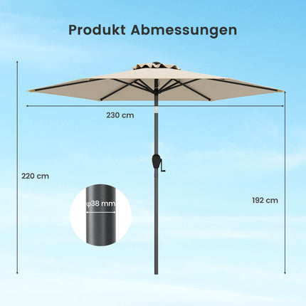 Terasos skėtis 230 cm su alkūne ir pakreipimu, smėlio spalvos