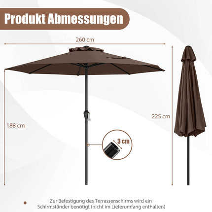 Terasos skėtis 250 cm su alkūne, 8 briaunomis, rudas