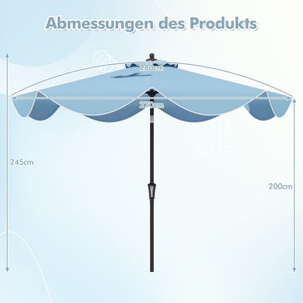 Terasos skėtis, 280 cm, pakreipiamas ir sukamas, mėlynas, raukti kraštai