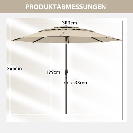 Terasos skėtis, 300 cm, pakreipiamas ir sukamas, smėlio spalvos