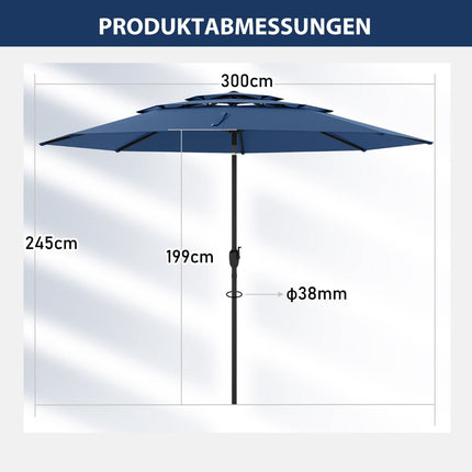 Terasos skėtis 300 cm, pakreipiamas ir sukamas, jūrų mėlynas