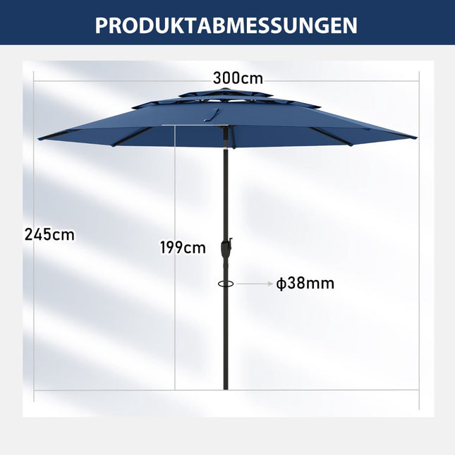 Terasos skėtis 300 cm, pakreipiamas ir sukamas, jūrų mėlynas