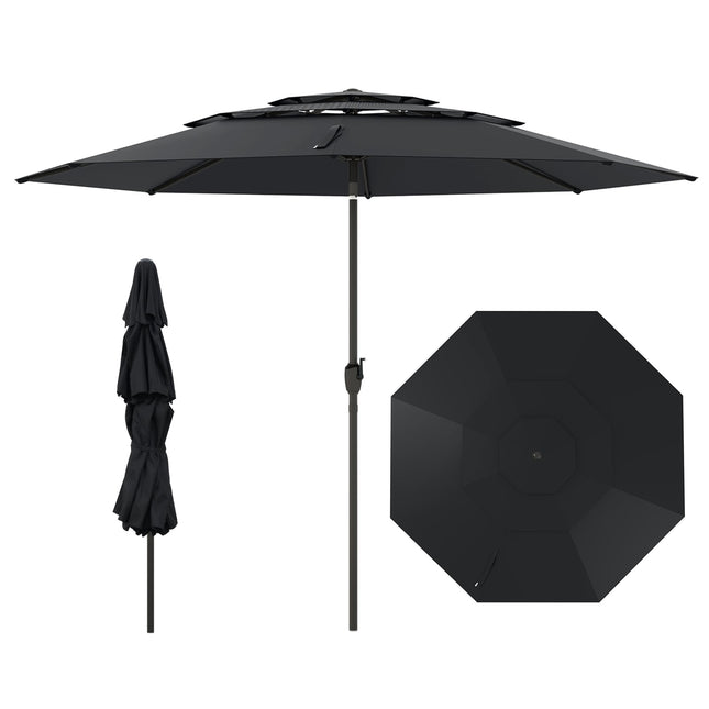 Terasos skėtis, 300 cm, ventiliuojamas, pakreipimo funkcija, juodas
