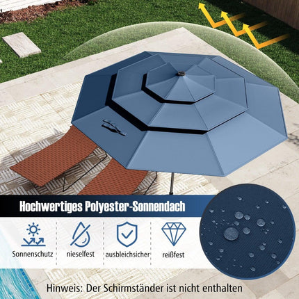 Terasos skėtis, 3 pakopų, saulės energija varomas LED, pakreipiamas, tamsiai mėlynas