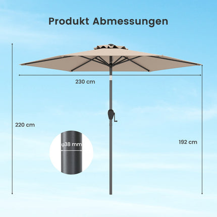 Terasos skėtis su alkūne, pakreipimo funkcija, 230 cm, smėlio spalvos