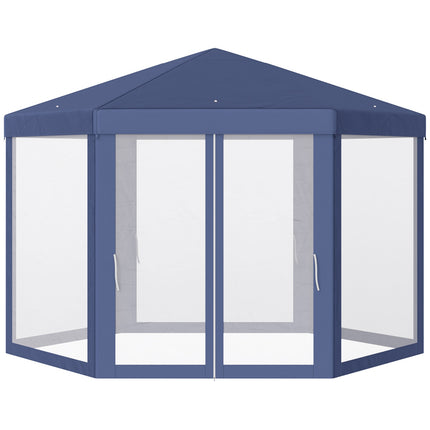 Sodo paviljonas su tinkleliu nuo uodų, šešiakampis, poliesteris+metalas, mėlynas, 195x250x250 cm