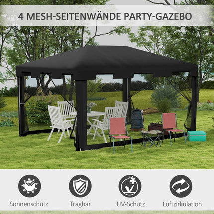Outdoor pavilion party tent with mesh walls, 4x3m, dark grey