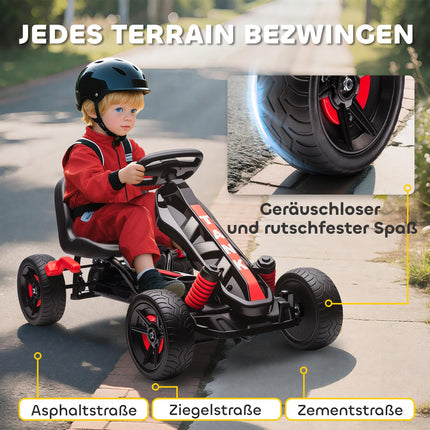 Vaikiškas pedalinis kartingas su stabdžiais, neslystančiais ratais, 3-6 metų amžiaus