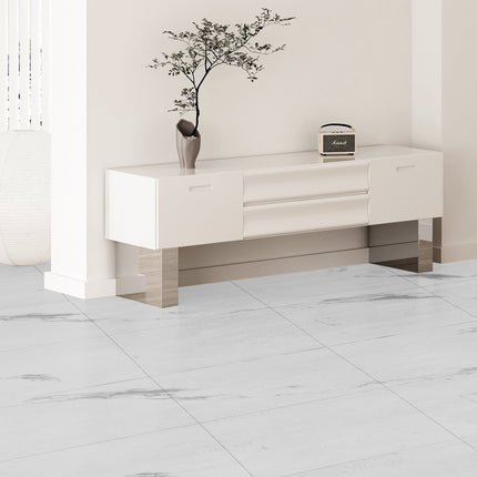 Peel And Stick Vinyl Floor Tiles, White Marble, 390x23.6 In