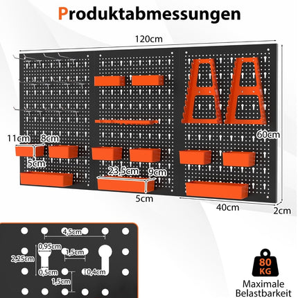 Perforuotas organizatorius su 9 laikymo dėžėmis ir kabliukais