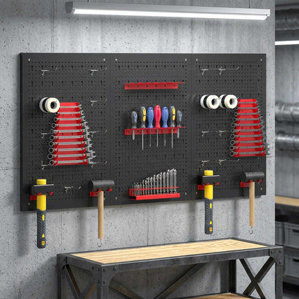 Perforuotų lentų įrankių organizatorių rinkinys, 3 x 60 x 40 cm, 28 dalių