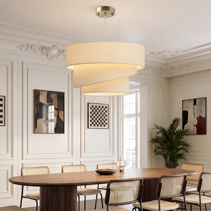 Pendant Light with 3 Tiered Linen-Look Shades, Height Adjustable, Beige