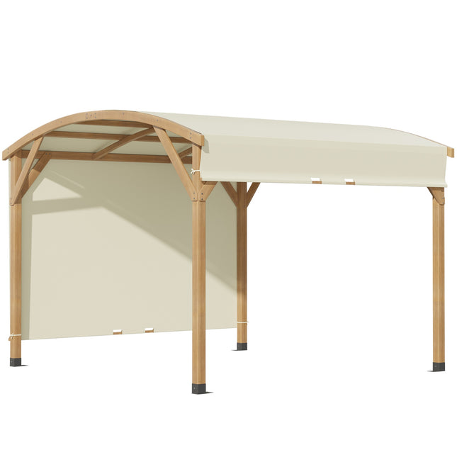 Pergola 3,2 x 3,08 m sodo pavėsinė su ištraukiamu stogu, apsauga nuo UV spindulių, šonine siena, masyvi mediena, kreminės spalvos