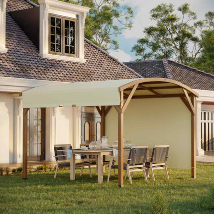 Pergola 3,2 x 3,08 m sodo pavėsinė su ištraukiamu stogu, apsauga nuo UV spindulių, šonine siena, masyvi mediena, kreminės spalvos
