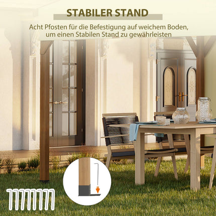 Pergola 3,2 x 3,08 m sodo pavėsinė su ištraukiamu stogu, apsauga nuo UV spindulių, šonine siena, masyvi mediena, kreminės spalvos