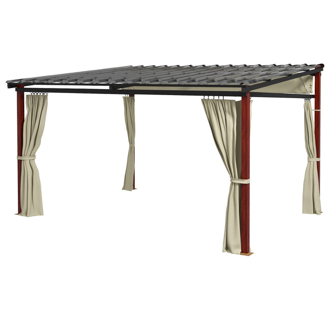 Pergola 3,5x3 m paviljonas su šoninėmis sienomis, atsparus vėjui, reguliuojamo aukščio, su ištraukiamu stogu, smėlio spalvos sodui ir terasai