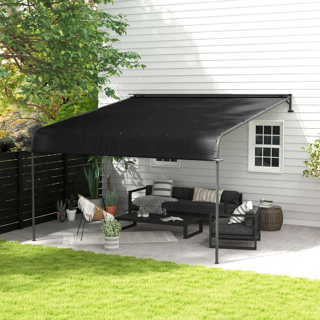 Pergola 4x3m Orui atsparus kiemo stogelis, Tvirtinamas prie sienos, Reguliuojamas stogas, Plienas, Tamsiai Pilkas