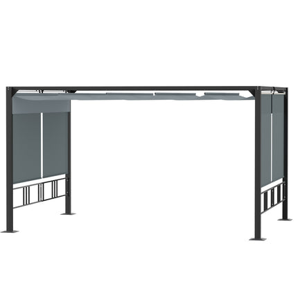 Pergola sodo pavėsinė, 3,9 x 2,9 m, su stogeliu nuo saulės ir 4 automatinėmis roletais, atspari vandeniui, sodui, aliuminis, poliesteris, tamsiai pilka
