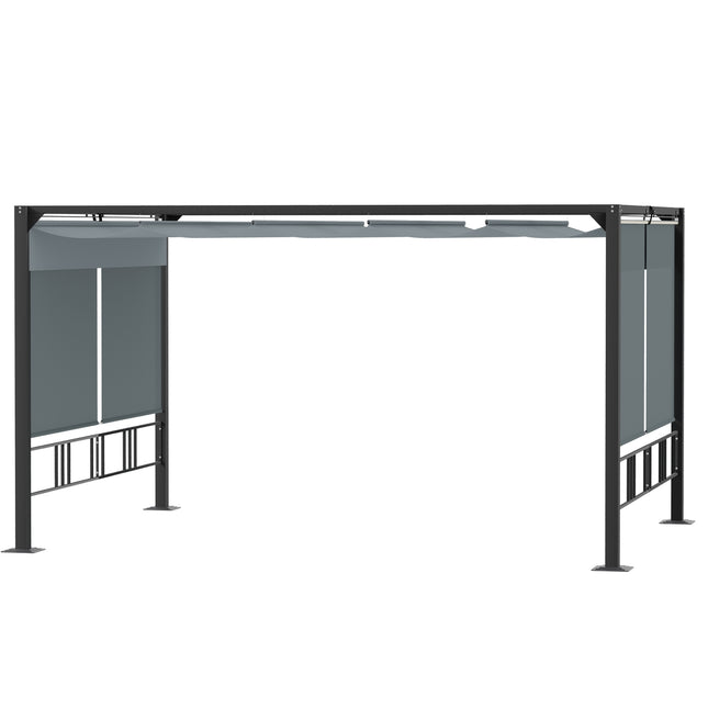 Pergola sodo pavėsinė, 3,9 x 2,9 m, su stogeliu nuo saulės ir 4 automatinėmis roletais, atspari vandeniui, sodui, aliuminis, poliesteris, tamsiai pilka