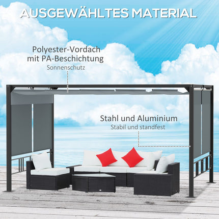 Pergola sodo pavėsinė, 3,9 x 2,9 m, su stogeliu nuo saulės ir 4 automatinėmis roletais, atspari vandeniui, sodui, aliuminis, poliesteris, tamsiai pilka