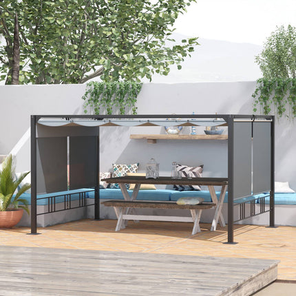Pergola sodo pavėsinė, 3,9 x 2,9 m, su stogeliu nuo saulės ir 4 automatinėmis roletais, atspari vandeniui, sodui, aliuminis, poliesteris, tamsiai pilka