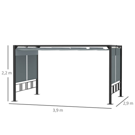 Pergola sodo pavėsinė, 3,9 x 2,9 m, su stogeliu nuo saulės ir 4 automatinėmis roletais, atspari vandeniui, sodui, aliuminis, poliesteris, tamsiai pilka