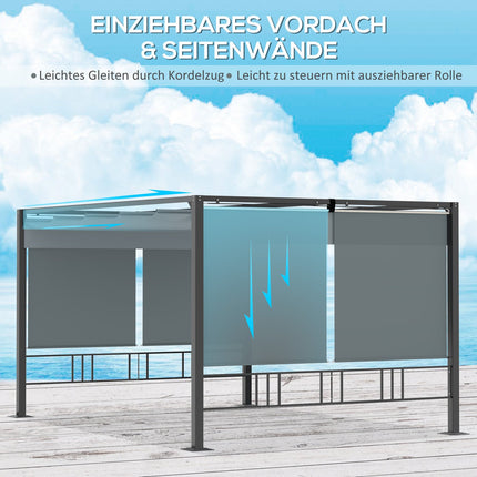 Pergola sodo pavėsinė, 3,9 x 2,9 m, su stogeliu nuo saulės ir 4 automatinėmis roletais, atspari vandeniui, sodui, aliuminis, poliesteris, tamsiai pilka
