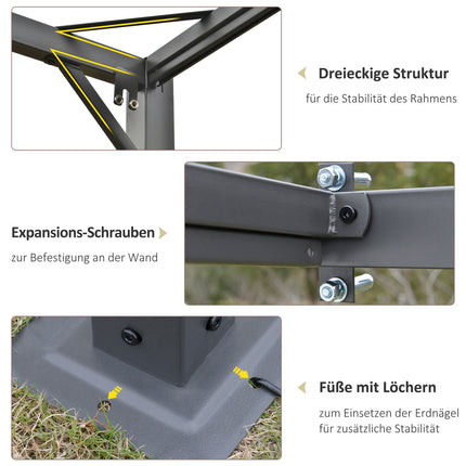 Pergola pavėsinė, 3 x 3 m, sodo paviljonas, kepsninė, su audiniu, kiemo stogeliu, atsparus oro sąlygoms, tvirtinamas prie sienos, metalas, poliesteris, kreminė balta