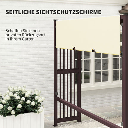 Pergola pavėsinė 3 x 2,5 m, UV 30+, stabili, žiemai atspari, apsauga nuo saulės, su reguliuojamu stumdomu stogu, privatumo uždanga, vazonai, laisvai stovinti sodo pavėsinė, kiemo stogelis sodo balkonui, tamsiai ruda |