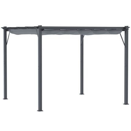 Pergola pavėsinė-kiemo stogelis su stumdomu stogu, sodui, aliuminis, medžio anglies pilka + tamsiai pilka, 3x3x2,23 m