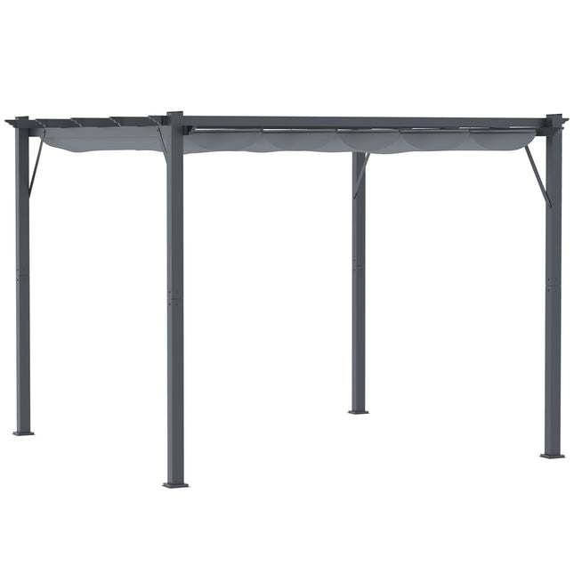 Pergola pavėsinė-kiemo stogelis su stumdomu stogu, sodui, aliuminis, medžio anglies pilka + tamsiai pilka, 3x3x2,23 m