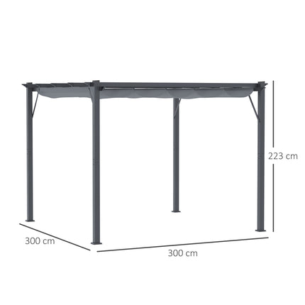 Pergola pavėsinė-kiemo stogelis su stumdomu stogu, sodui, aliuminis, medžio anglies pilka + tamsiai pilka, 3x3x2,23 m
