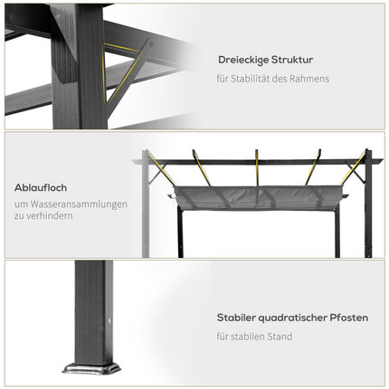 Pergola pavėsinė-kiemo stogelis su stumdomu stogu, sodui, aliuminis, medžio anglies pilka + tamsiai pilka, 3x3x2,23 m