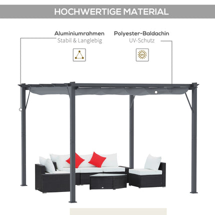 Pergola pavėsinė-kiemo stogelis su stumdomu stogu, sodui, aliuminis, medžio anglies pilka + tamsiai pilka, 3x3x2,23 m