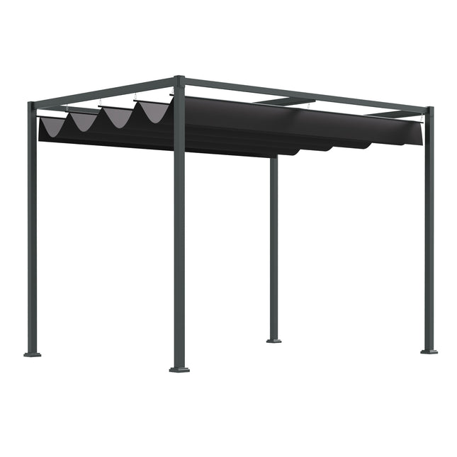 Pergola pavėsinė-kiemo stogelis su stumdomu stogu, poliesteris, juoda ir pilka, 298 x 213 x 221 cm